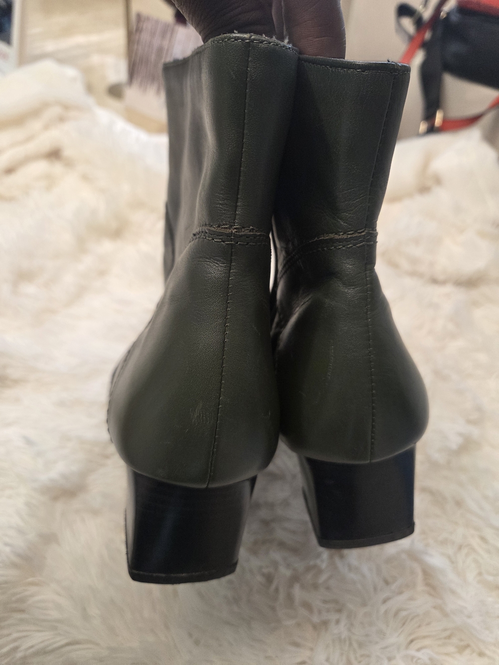 Women’s Olive Green Zip Ankle Booties - Picture 5 of 7